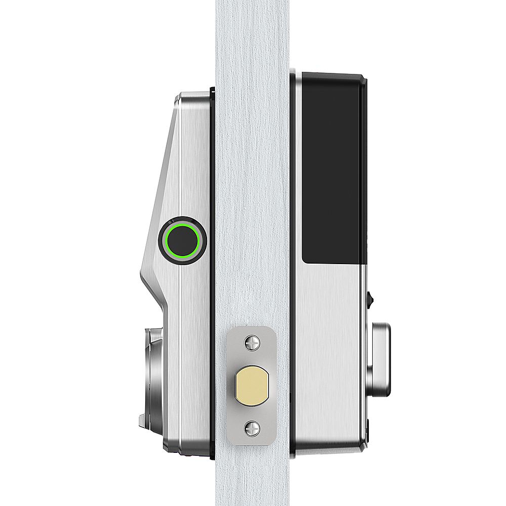 Left View: Lockly - Secure Plus Smart Lock Replacement Deadbolt with 3D Biometric Fingerprint/App/Physical Key - Satin Nickel