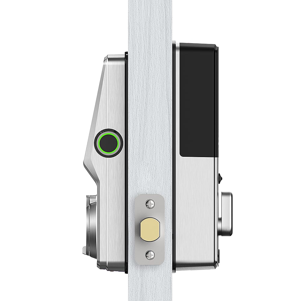 Left. Lockly - Secure Plus Smart Lock Replacement Deadbolt with 3D Biometric Fingerprint/App/Physical Key - Satin Nickel.