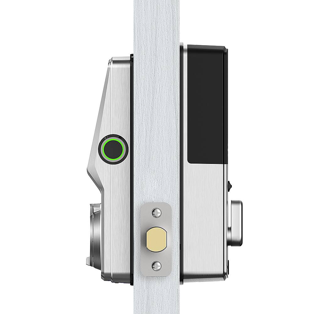 Left. Lockly - Secure Plus Smart Lock Replacement Deadbolt with 3D Biometric Fingerprint/App/Physical Key - Satin Nickel.