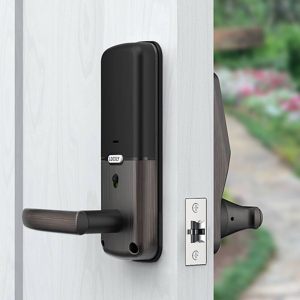 Alt View 11. Lockly - Secure Plus Smart Lock Bluetooth Replacement Latch with Touchscreen/Fingerprint Sensor/Key Access/Auto Lock - Venetian Bronze.