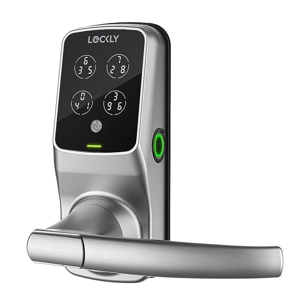 Angle. Lockly - Secure Plus Smart Lock Bluetooth Replacement Latch with Touchscreen/Fingerprint Sensor/Key Access/Auto Lock - Satin Nickel.