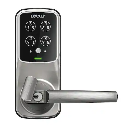 Front. Lockly - Secure Plus Smart Lock Bluetooth Replacement Latch with Touchscreen/Fingerprint Sensor/Key Access/Auto Lock - Satin Nickel.