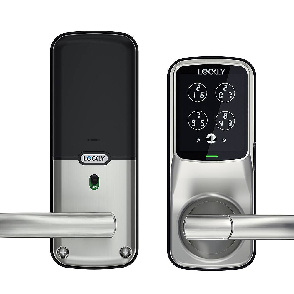 Alt View 11. Lockly - Secure Plus Smart Lock Bluetooth Replacement Latch with Touchscreen/Fingerprint Sensor/Key Access/Auto Lock - Satin Nickel.