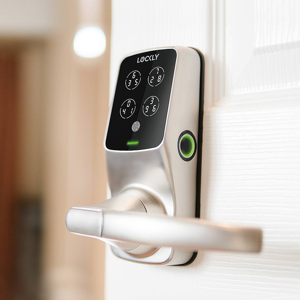 Alt View 13. Lockly - Secure Plus Smart Lock Bluetooth Replacement Latch with Touchscreen/Fingerprint Sensor/Key Access/Auto Lock - Satin Nickel.