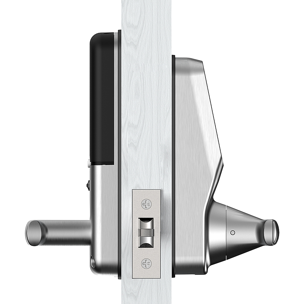 Left View: Lockly - Secure Plus Smart Lock Bluetooth Replacement Latch with Touchscreen/Fingerprint Sensor/Key Access/Auto Lock - Satin Nickel