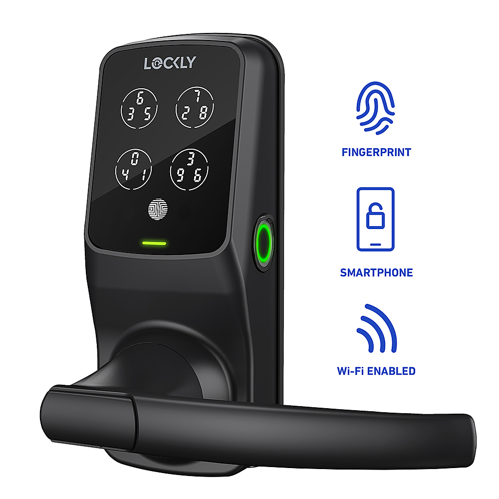 Angle View: Lockly Secure Pro Digital Keypad Biometric Smart WiFi Latch Door Lock, Black