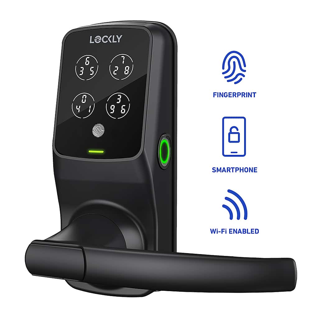 Angle. Lockly - Secure Pro Smart Lock Wi-Fi Replacement Latch with 3D Biometric Fingerprint/Keypad/App/Voice - Matte Black.