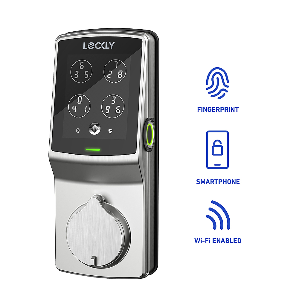 Angle View: Lockly - Secure Pro Smart Lock Wi-Fi Retrofit Deadbolt with Touchscreen/Fingerprint Sensor/Key Access/Voice Control Access - Satin Nickel
