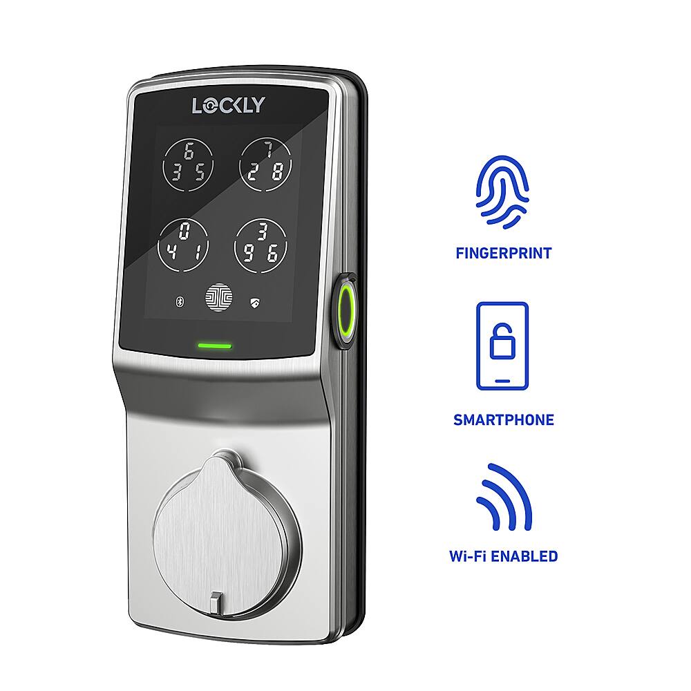 Angle. Lockly - Secure Pro Smart Lock Wi-Fi Replacement Deadbolt with 3D Biometric Fingerprint/Keypad/Voice Control Access - Satin Nickel.