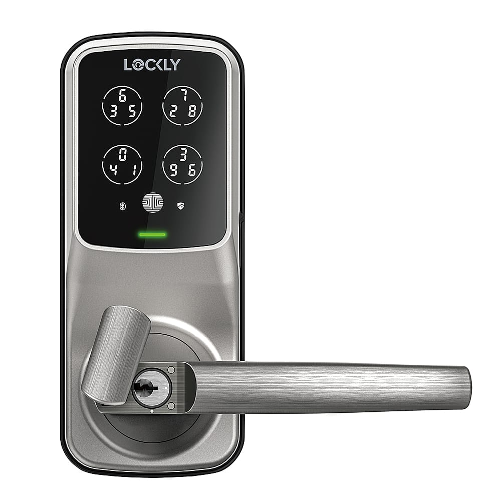 Front. Lockly - Secure Pro Smart Lock Wi-Fi Replacement Latch with 3D Biometric Fingerprint/Keypad/App/Voice - Satin Nickel.