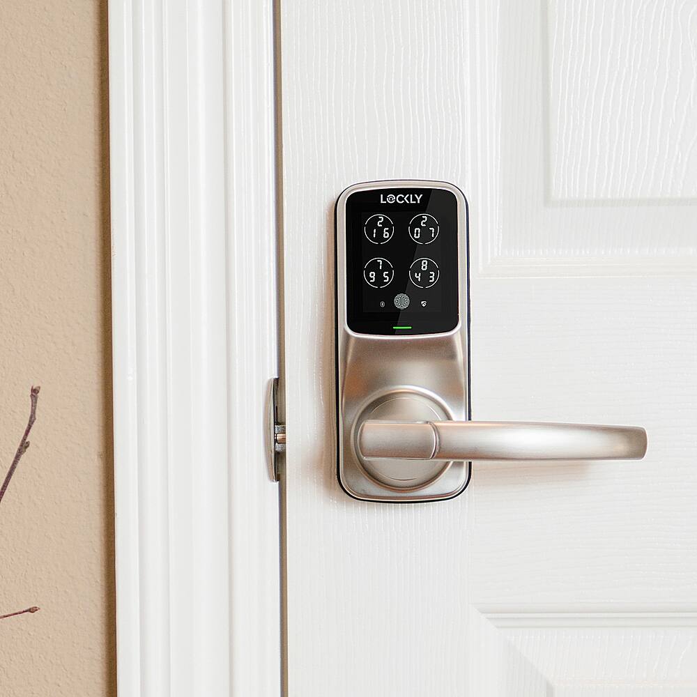 Alt View 14. Lockly - Secure Pro Smart Lock Wi-Fi Replacement Latch with 3D Biometric Fingerprint/Keypad/App/Voice - Satin Nickel.