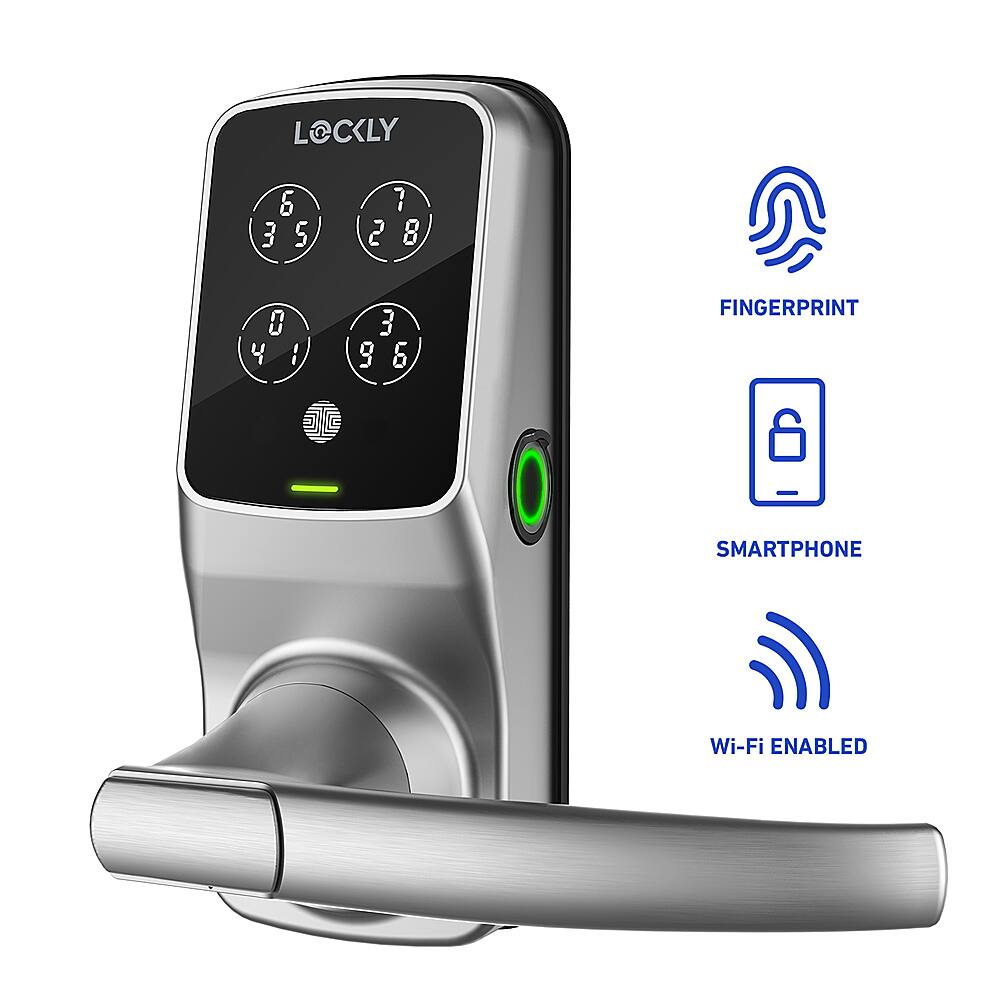 Angle. Lockly - Secure Pro Smart Lock Wi-Fi Replacement Latch with 3D Biometric Fingerprint/Keypad/App/Voice - Satin Nickel.