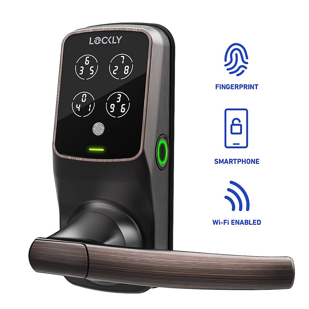 Angle. Lockly - Secure Pro Smart Lock Wi-Fi Replacement Latch with 3D Biometric Fingerprint/Keypad/App/Voice - Venetian Bronze.