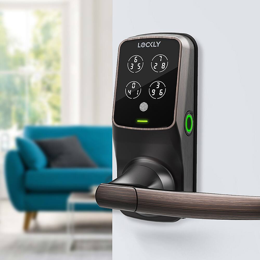 Alt View 13. Lockly - Secure Pro Smart Lock Wi-Fi Replacement Latch with 3D Biometric Fingerprint/Keypad/App/Voice - Venetian Bronze.