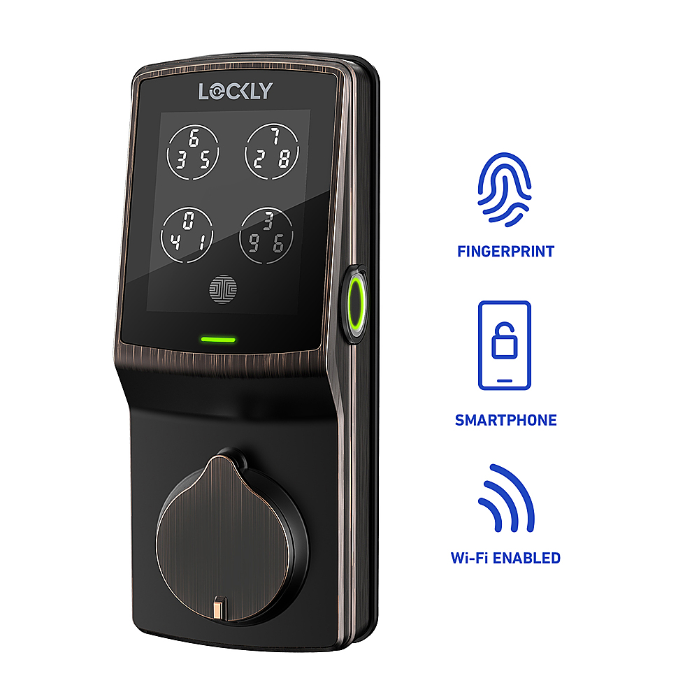 Angle View: Lockly - Secure Pro Smart Lock Wi-Fi Retrofit Deadbolt with Touchscreen/Fingerprint Sensor/Key Access/Voice Control Access - Venetian Bronze
