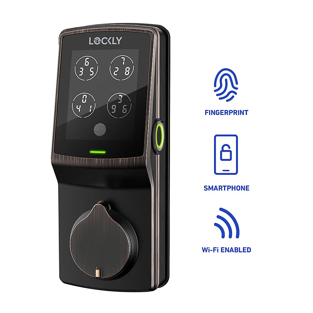 Angle. Lockly - Secure Pro Smart Lock Wi-Fi Replacement Deadbolt with 3D Biometric Fingerprint/Keypad/Voice Control Access - Venetian Bronze.