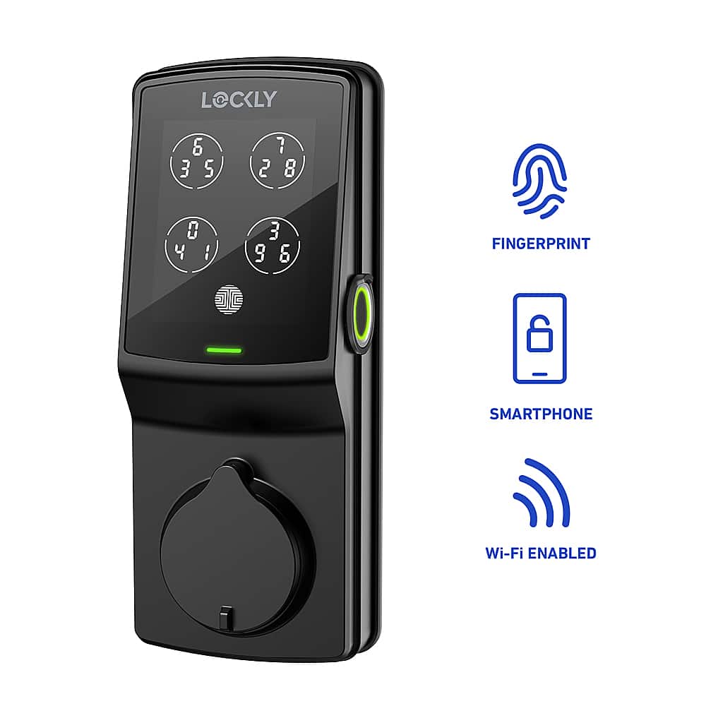 Angle. Lockly - Secure Pro Smart Lock Wi-Fi Replacement Deadbolt with 3D Biometric Fingerprint/Keypad/Voice Control Access - Matte Black.