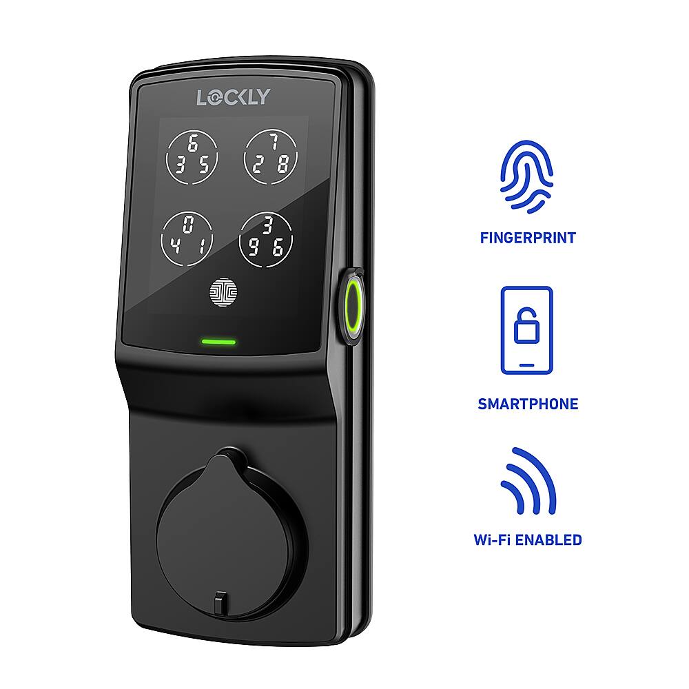 Angle. Lockly - Secure Pro Smart Lock Wi-Fi Replacement Deadbolt with 3D Biometric Fingerprint/Keypad/Voice Control Access - Matte Black.