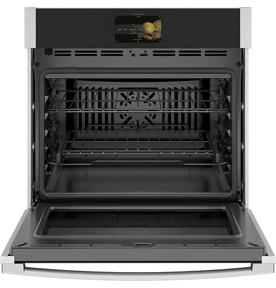 Left. GE Profile - 30" Smart Built-In Single Electric Convection Wall Oven with Air Fry & Precision Cooking - Stainless Steel.