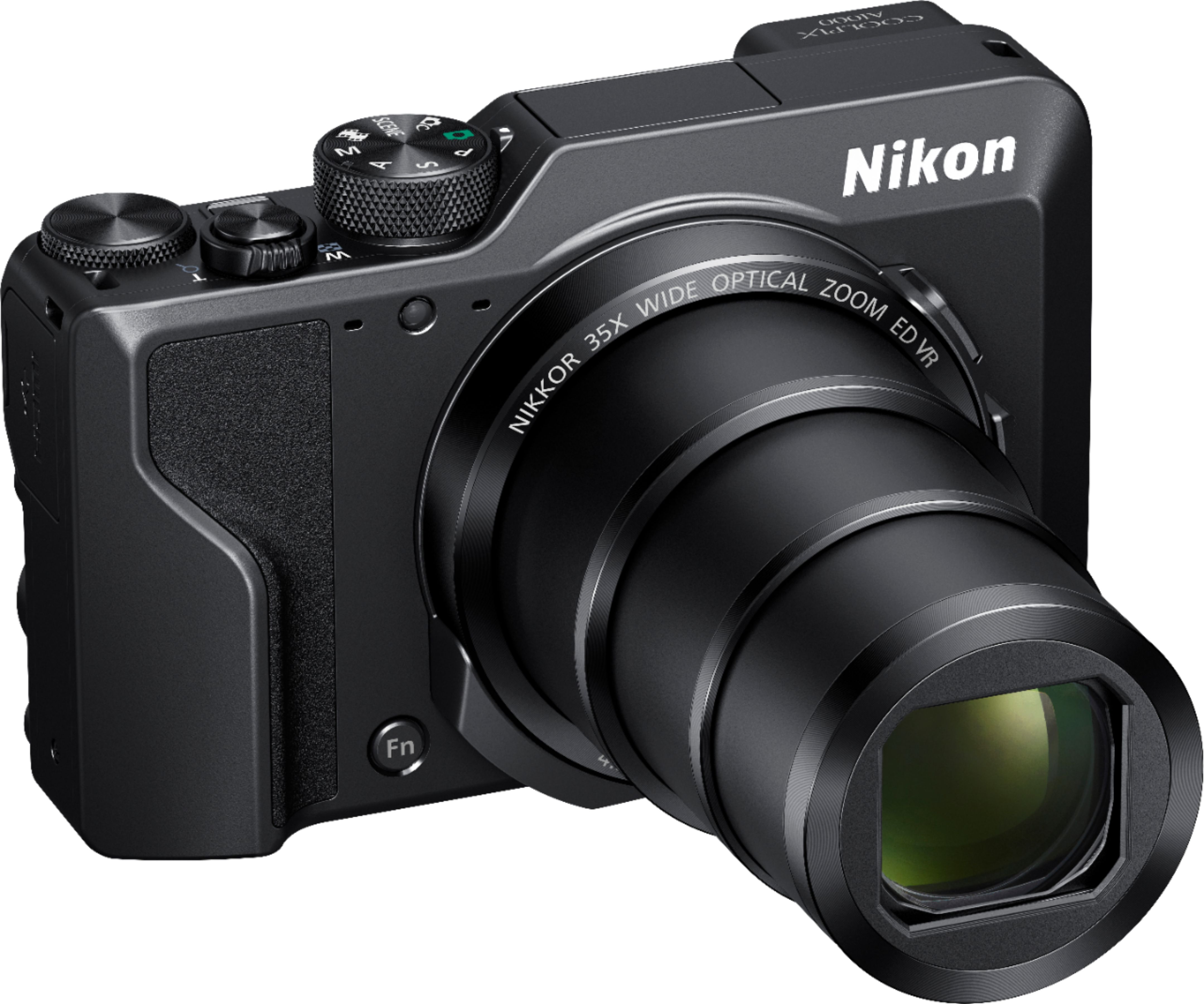 Angle View: Nikon - Coolpix A1000 16.0-Megapixel Digital Camera - Black
