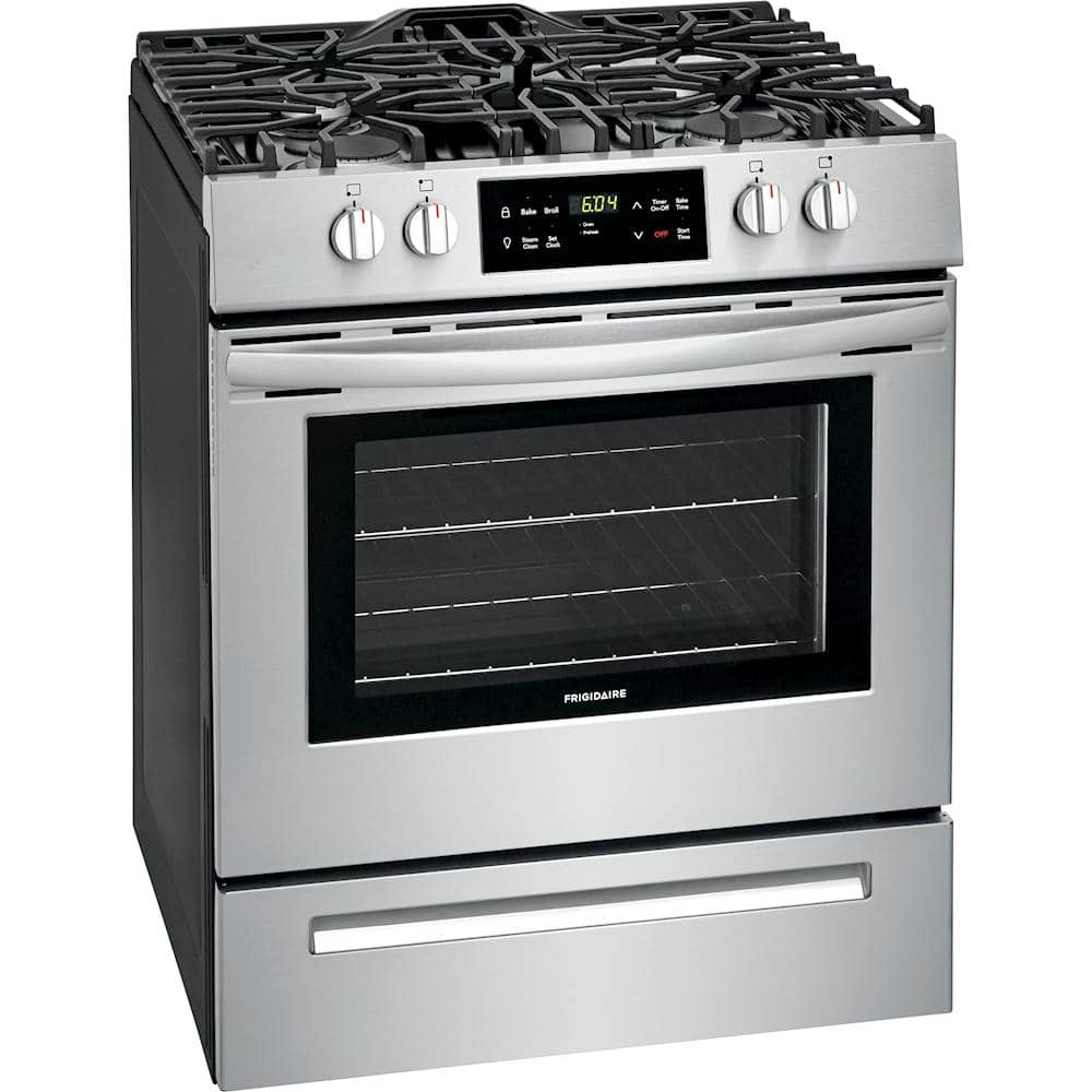 Angle View: Fisher & Paykel - Classic Series 3.5 Cu. Ft. Freestanding Gas True Convection Range - Brushed stainless steel/black glass