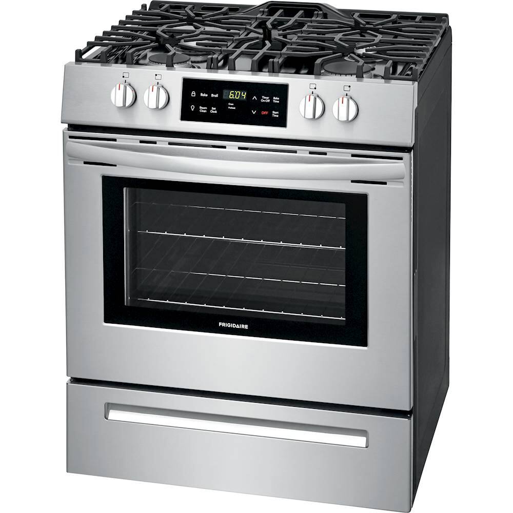 Left View: Bertazzoni - Freestanding Double Oven Gas Convection Range - Stainless steel