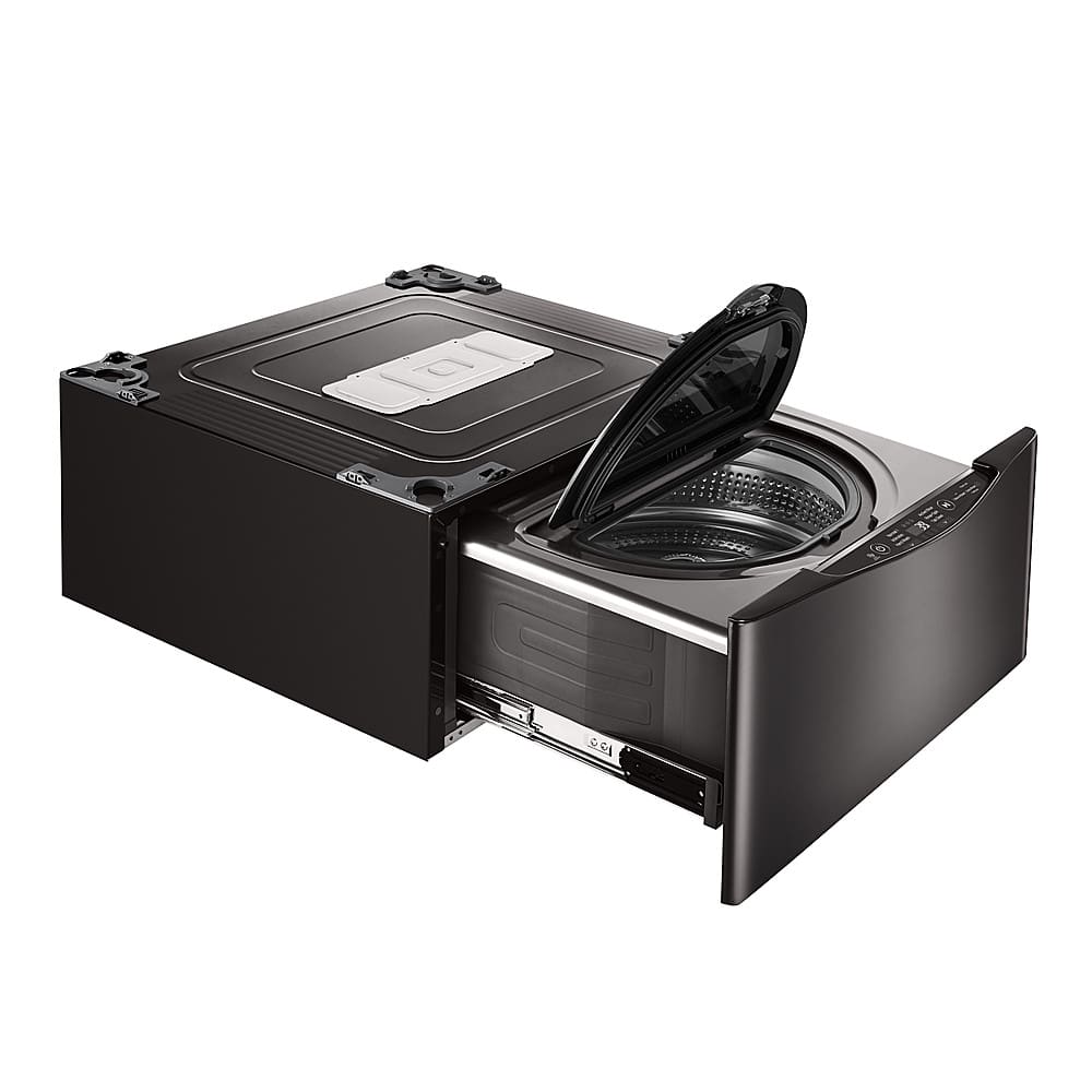 Angle. LG - SideKick 1.0 Cu. Ft. High-Efficiency Smart Top Load Pedestal Washer with 3-Motion Technology - Black Steel.