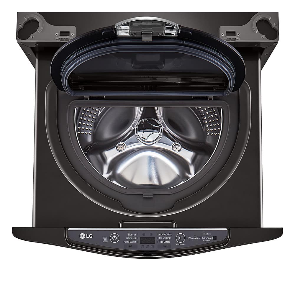 Front. LG - SideKick 1.0 Cu. Ft. High-Efficiency Smart Top Load Pedestal Washer with 3-Motion Technology - Black Steel.