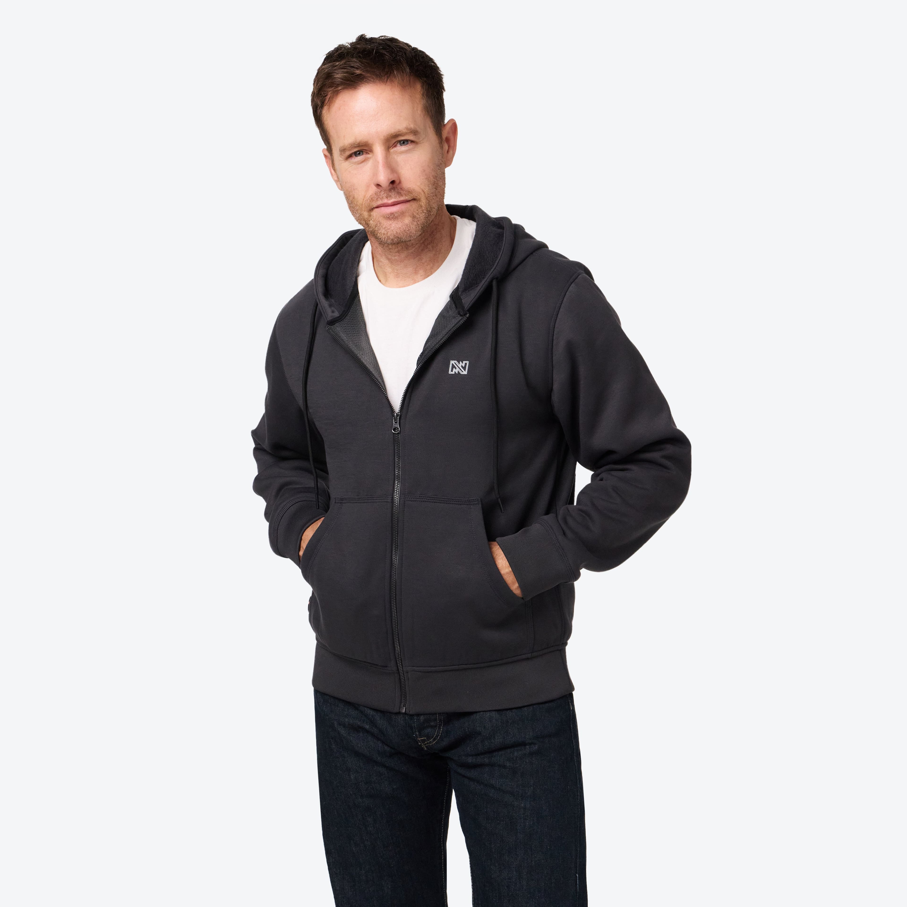Front. Mobile Warming - Men's Phase Plus 2.0 Heated Hoodie - Dark Grey.