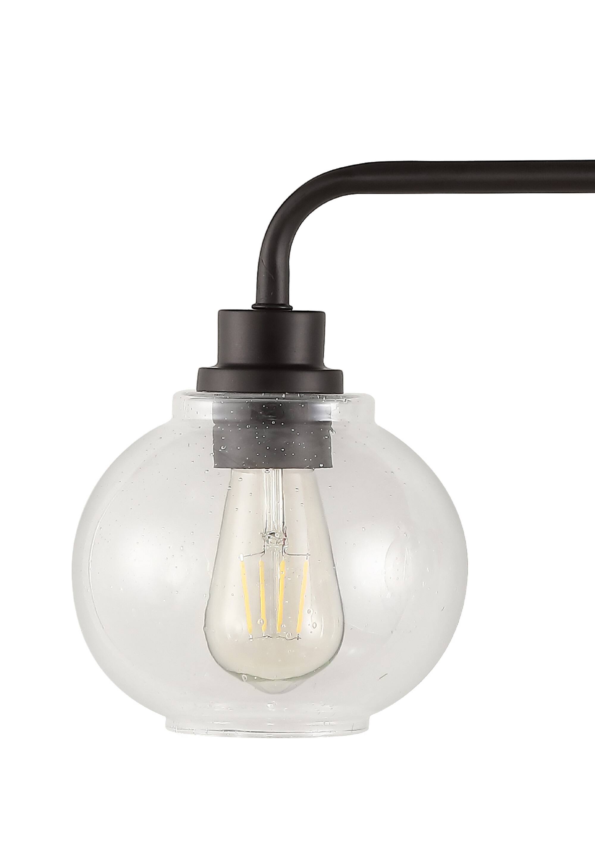 Alt View 4. Jonathan Y - Sandrine 26.25" 3-Light Iron/Seeded Glass Cottage Rustic LED Vanity Light, Oil Rubbed Bronze - Oil Rubbed Bronze.