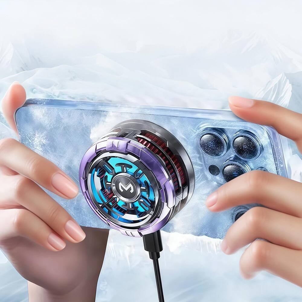 Front. ACJPR - Magnetic Cell Phone Cooling Fan Pad, Portable iPhone/Android Cooler for Gaming, Wireless Charging & Adjustable Stand - Black.