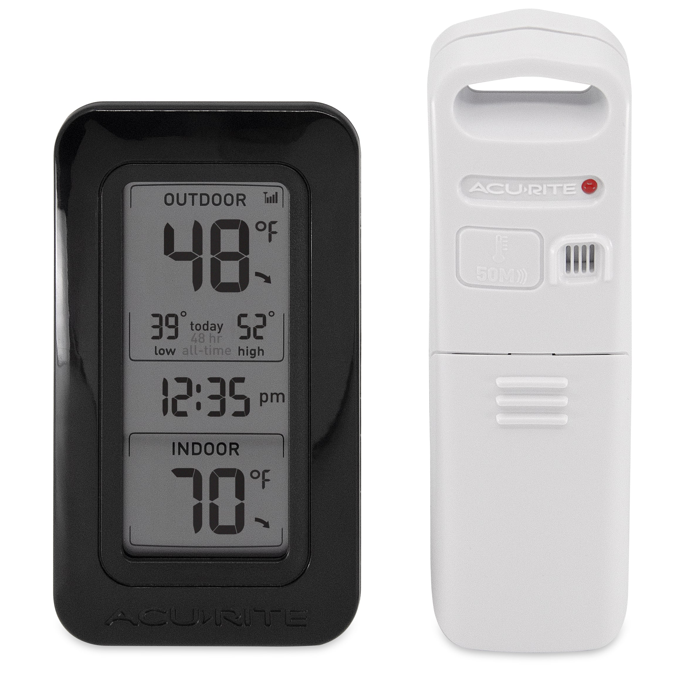 Front. AcuRite - Wireless Digital Thermometer for Indoor and Outdoor Temperature with Clock - White/Black.