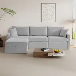 Dyonery - 113" Modular Sectional Sofa with Storage Ottoman, L Shaped Sectional Couches,Light Gray - Light Gray