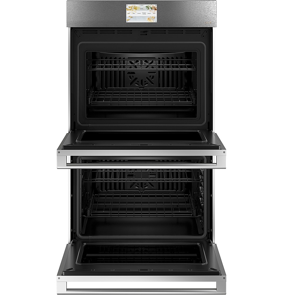Angle View: Café - Modern Glass 30" Built-In Double Electric Convection Wall Oven - Platinum glass