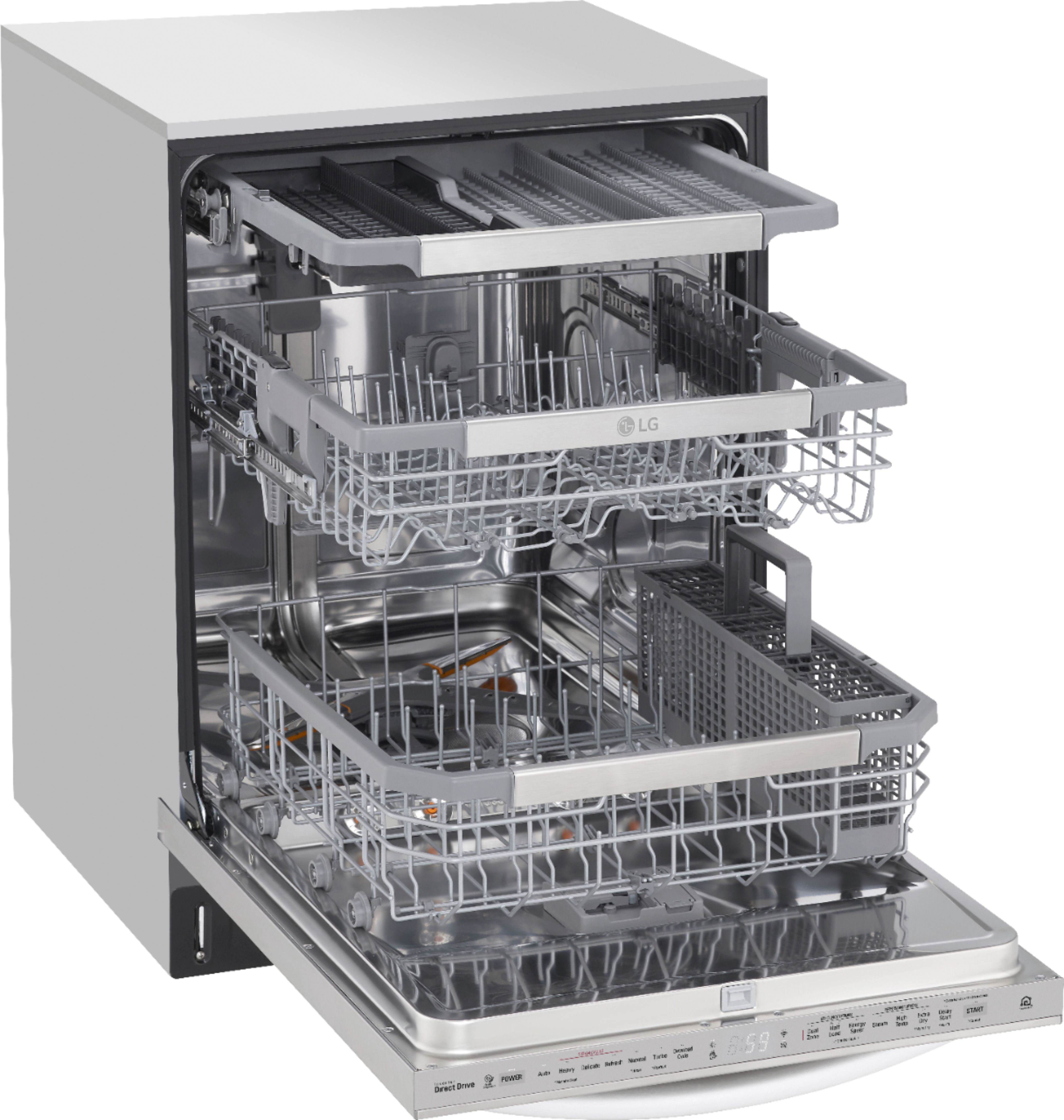 Angle View: LG - 24" Top Control Smart Built-In Dishwasher with TrueSteam, Tub Light and Quiet Operation - Stainless steel