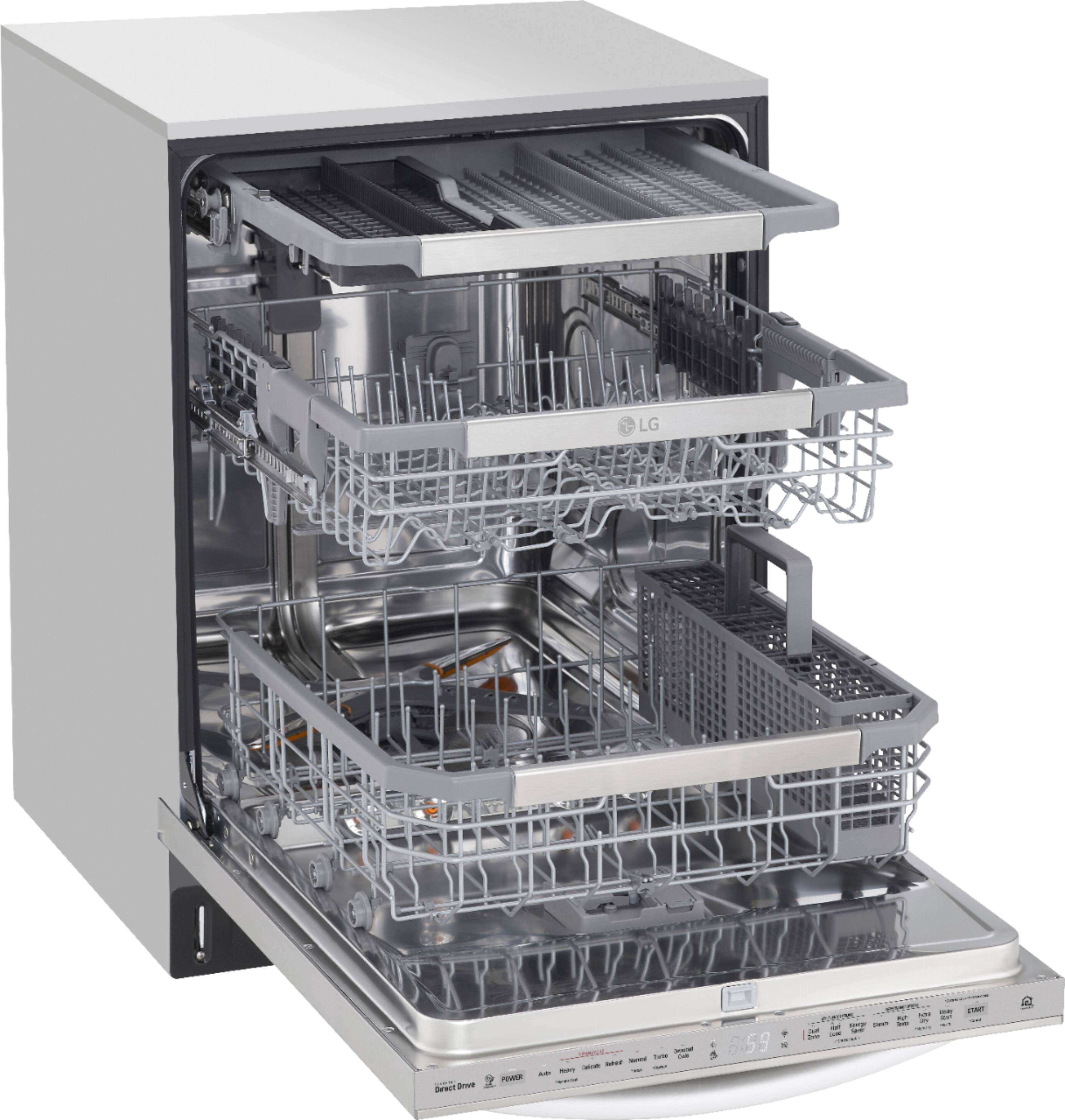 Angle. LG - 24" Top Control Smart Built-In Stainless Steel Tub Dishwasher with 3rd Rack, TrueSteam, and 42 dba - PrintProof Stainless Steel.
