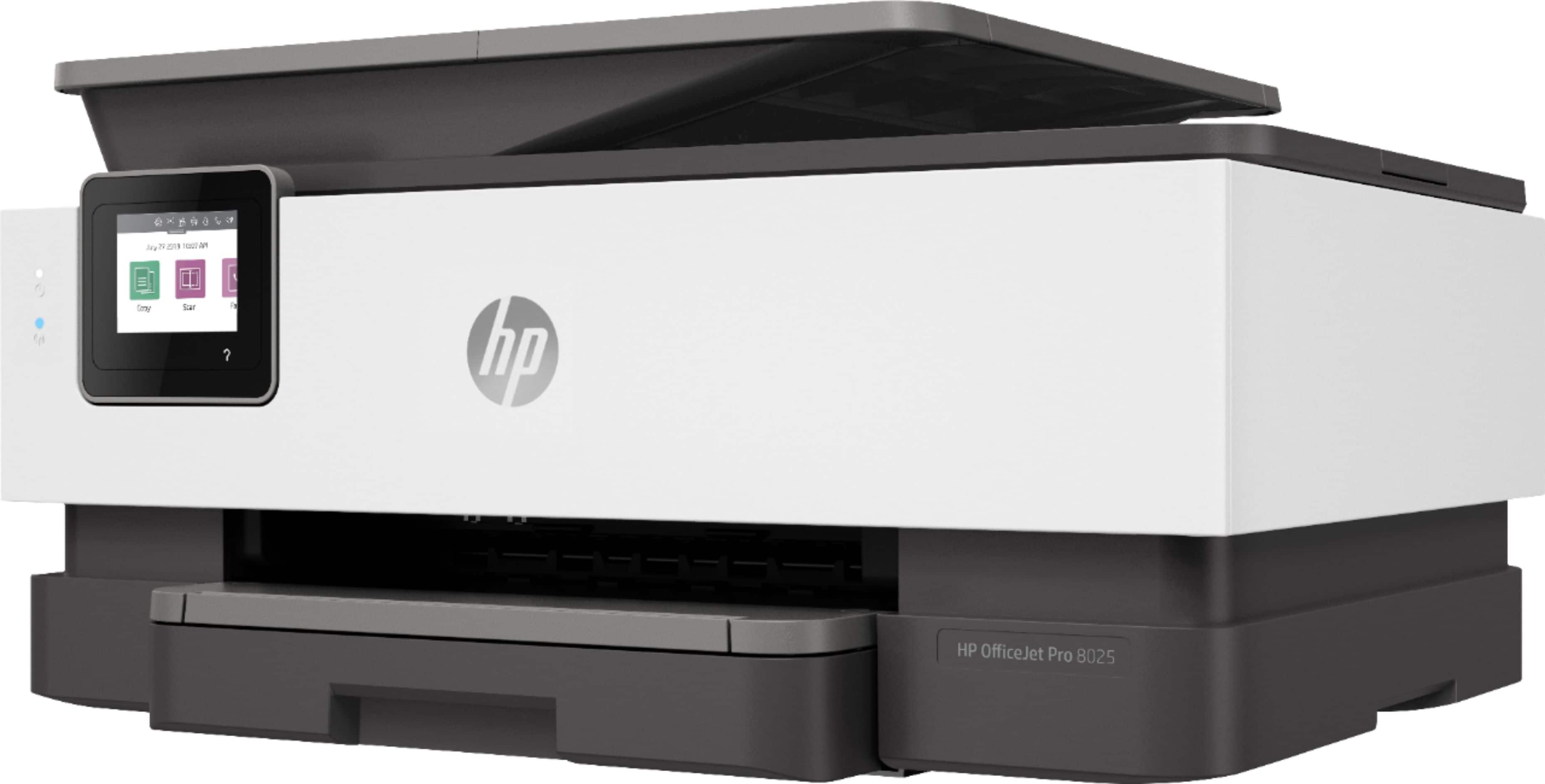 Left. HP - OfficeJet Pro 8025 Wireless All-In-One Instant Ink Ready Inkjet Printer - Gray/White.