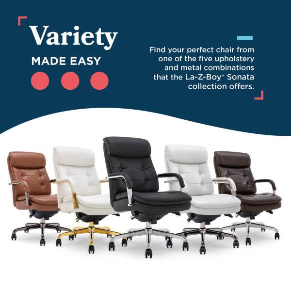 Variety MADE EASY

Find your perfect chair from one of the five upholstery and metal combinations that the La-Z-Boy Sonata collection offers.