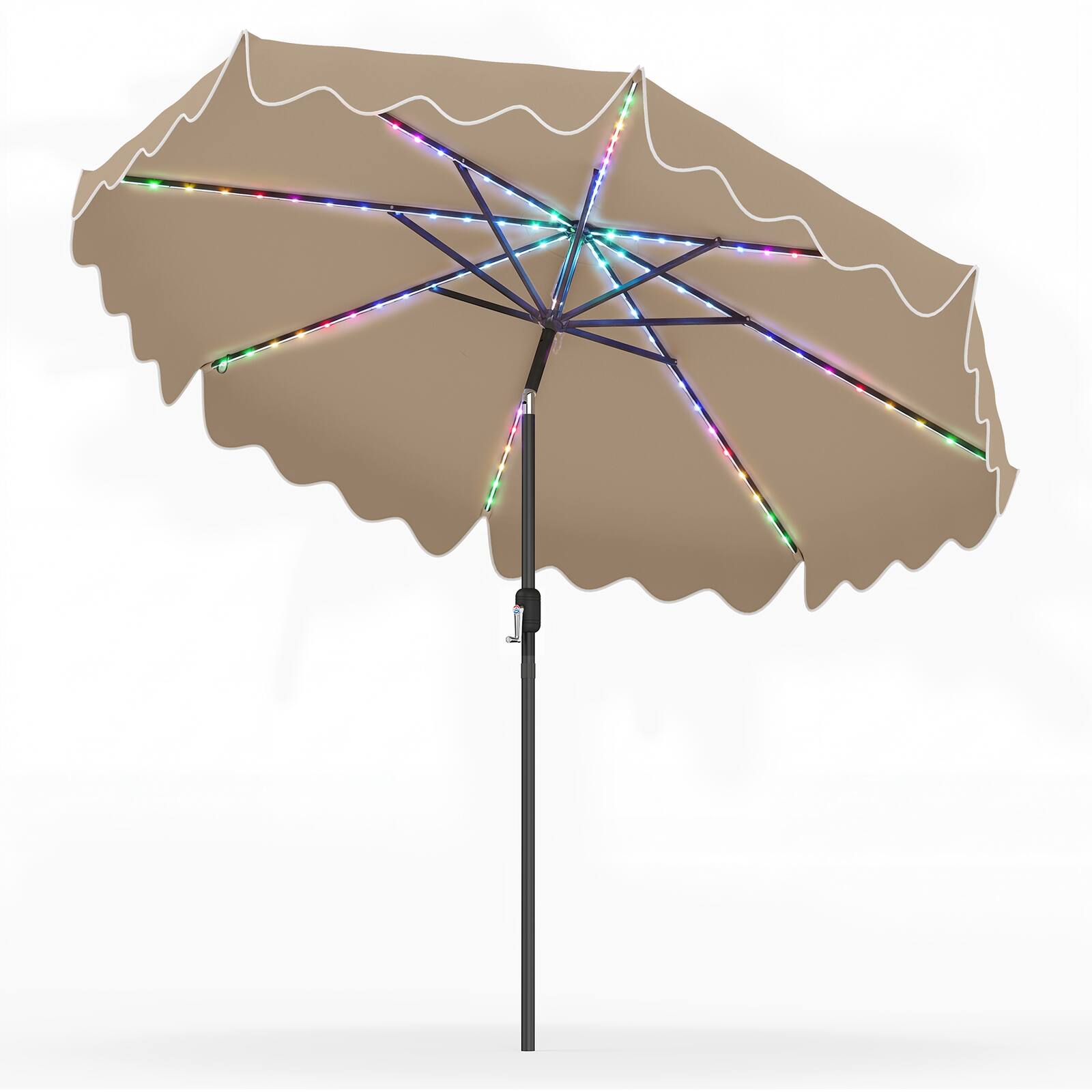 Costway - 10FT Solar Outdoor Market Table Umbrella with 112 Color-Changing Flowing LED Lights - Brown