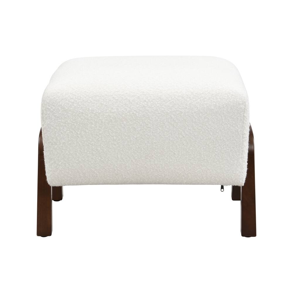 Back. PDTEND - Contemporary White Upholstered Ottoman with Wooden Legs - White.