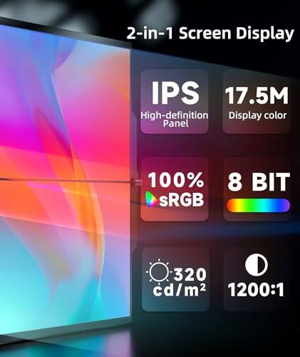2-in-1 Screen Display

IPS High-definition Display color Panel

100% sRGB

8 BIT

320 cd/m² 1200:1