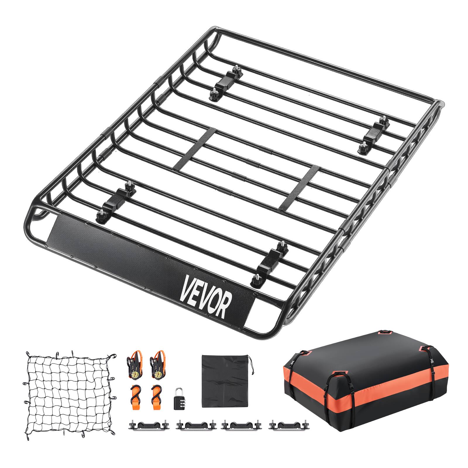 Alt View 5. VEVOR - Roof Rack Basket,51 x 36 x 4.1 in, Universal Rooftop Cargo Carrier with 1120 x 870 x 260 mm Cargo Bag,Net,Ratchet Straps - Black.