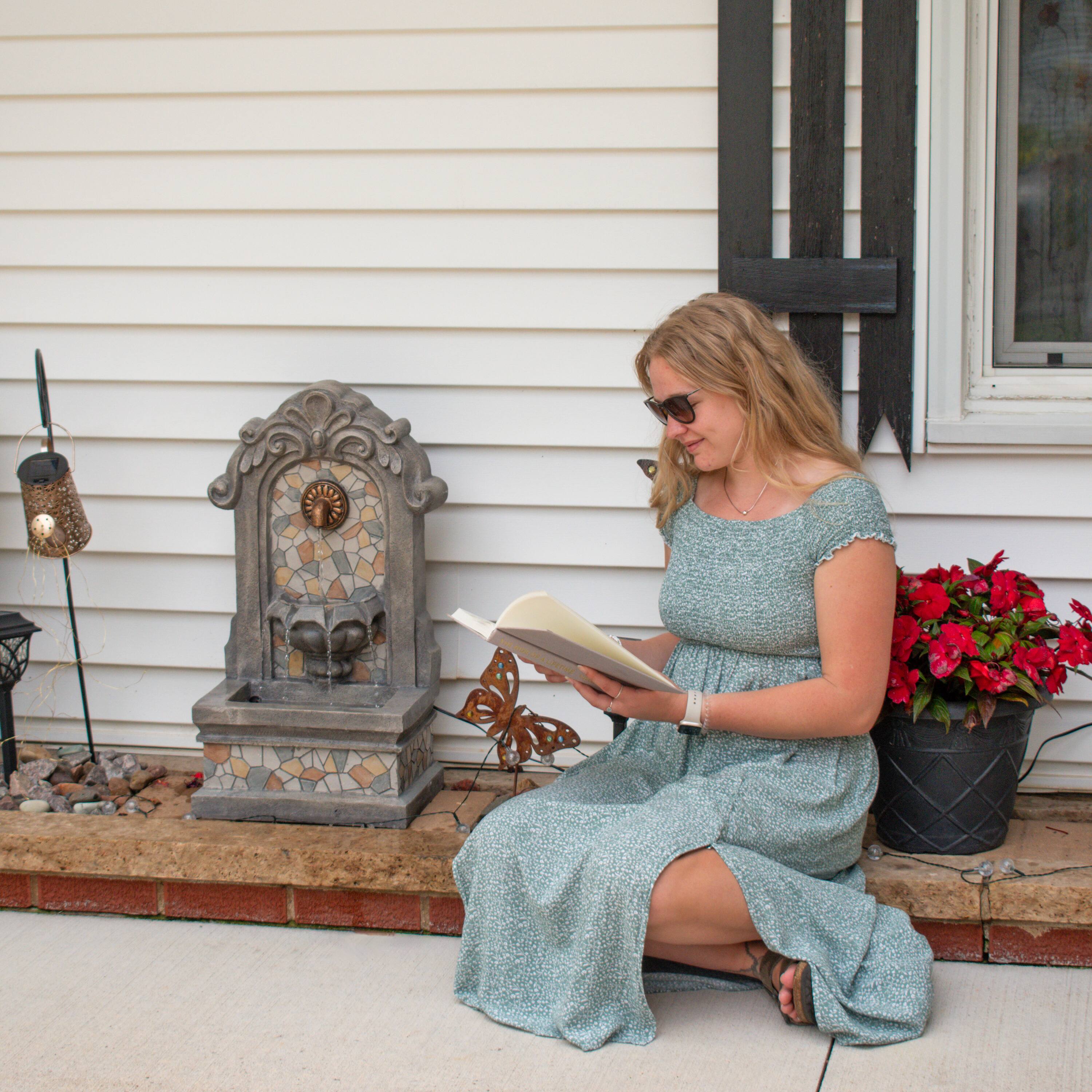 Alt View 5. Sunnydaze - Enchanting Estate Polyresin Flat Back Outdoor Wall Fountain - Gray.