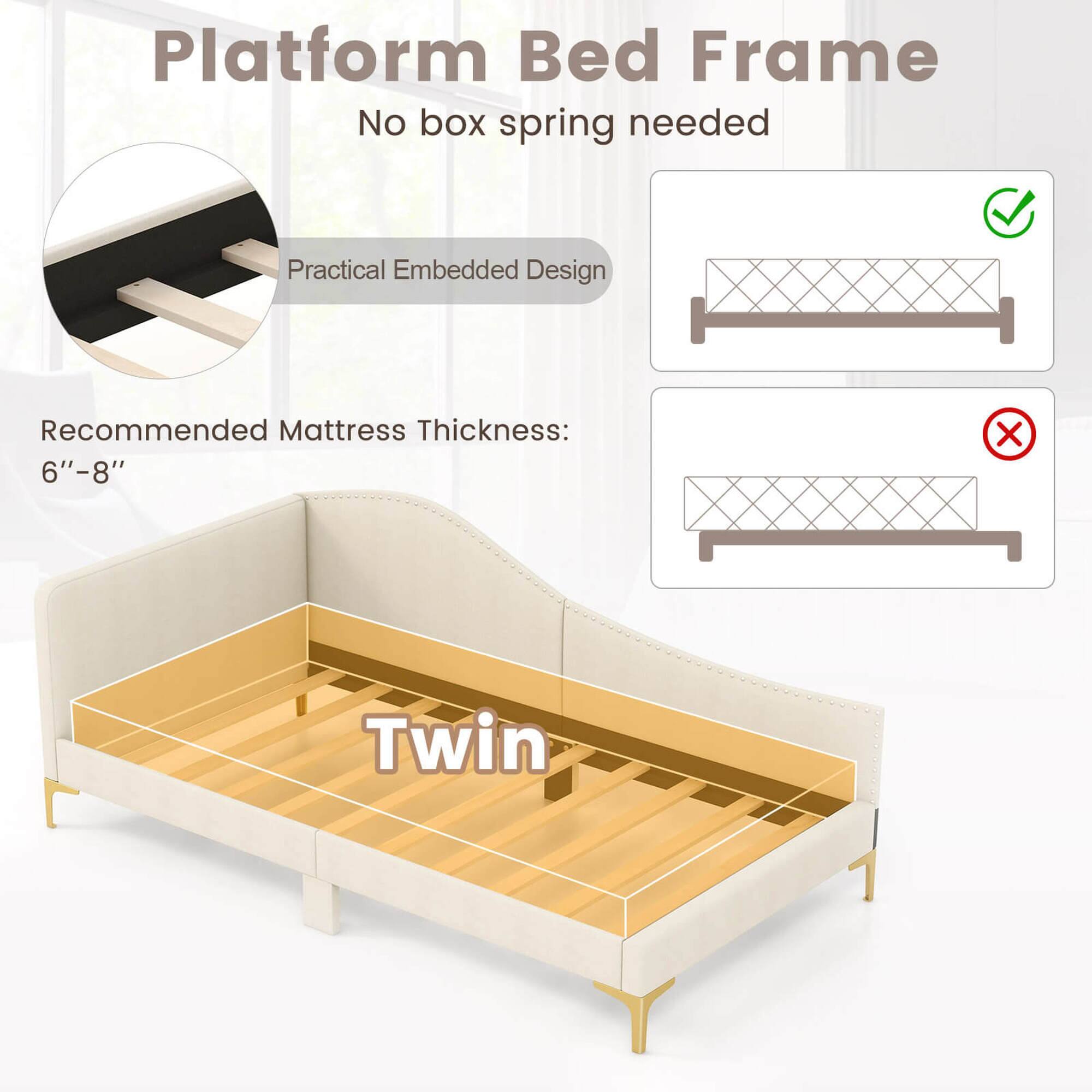 Platform Bed Frame No box spring needed Practical Embedded Design Recommended Mattress Thickness: 6"-8" X Twin