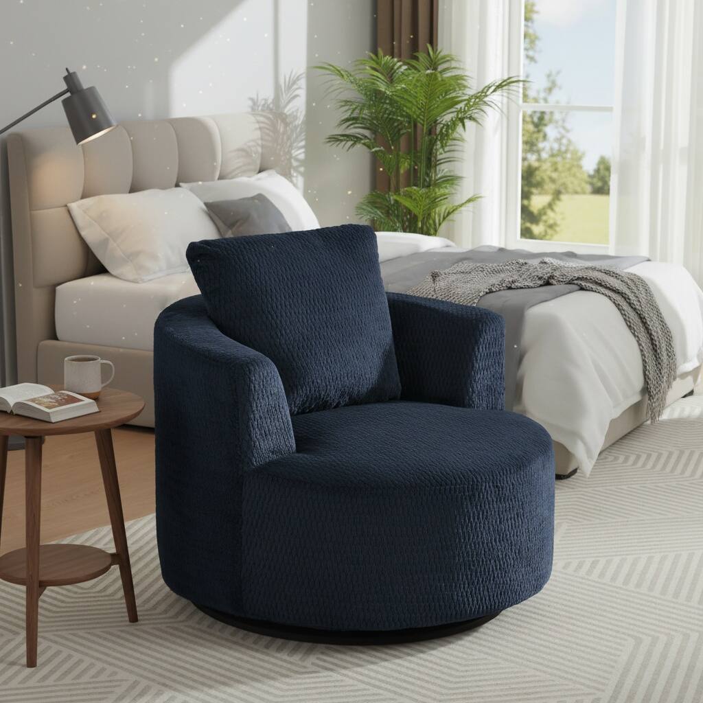 Alt View 4. Forest'nSky - Compressible 360° Swivel Accent Chair, Modern Linen Barrel Chair for Living Room, Home Office & Apartment,Dark Blue - Dark Blue.