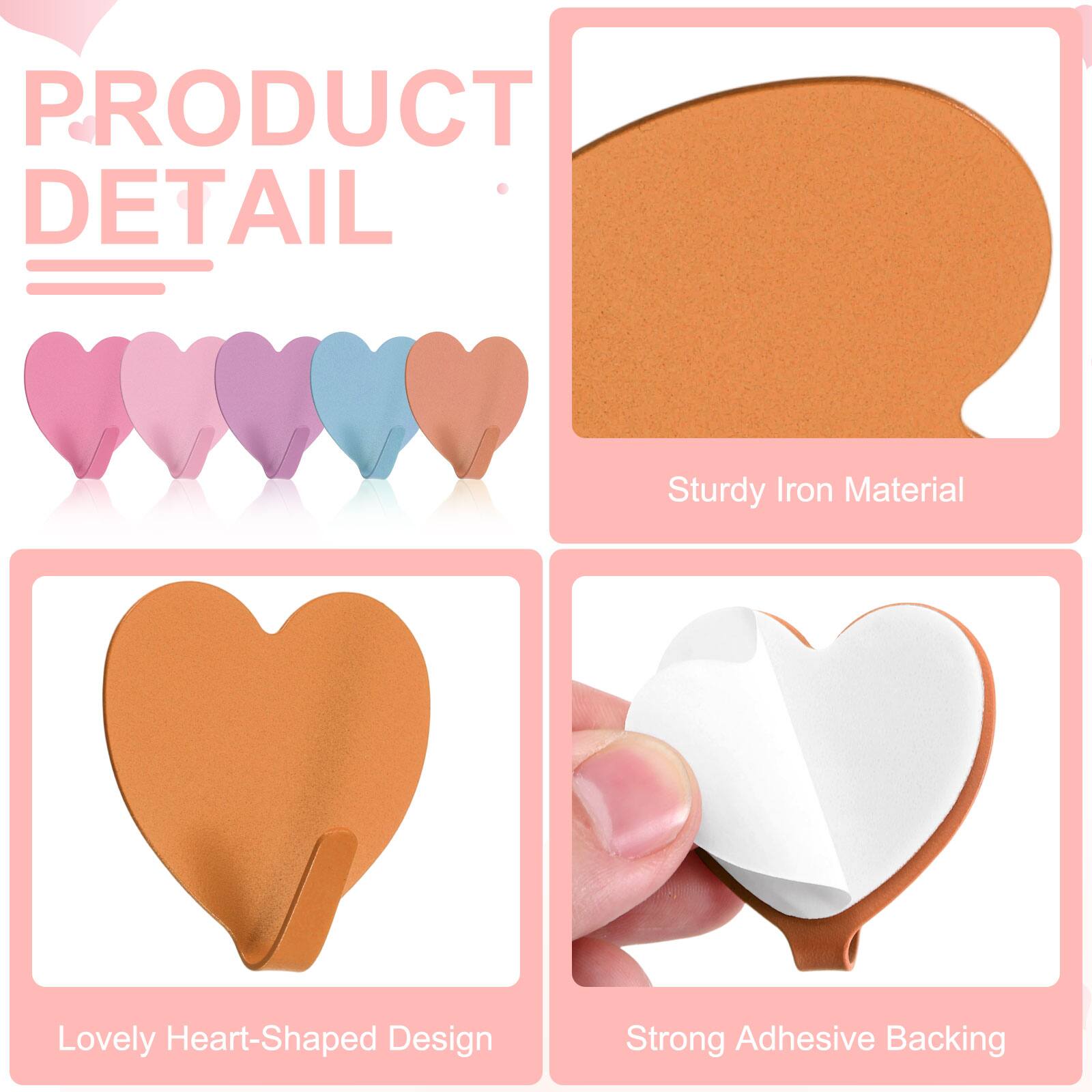 PRODUCT DETAIL

- Sturdy Iron Material
- Lovely Heart-Shaped Design
- Strong Adhesive Backing