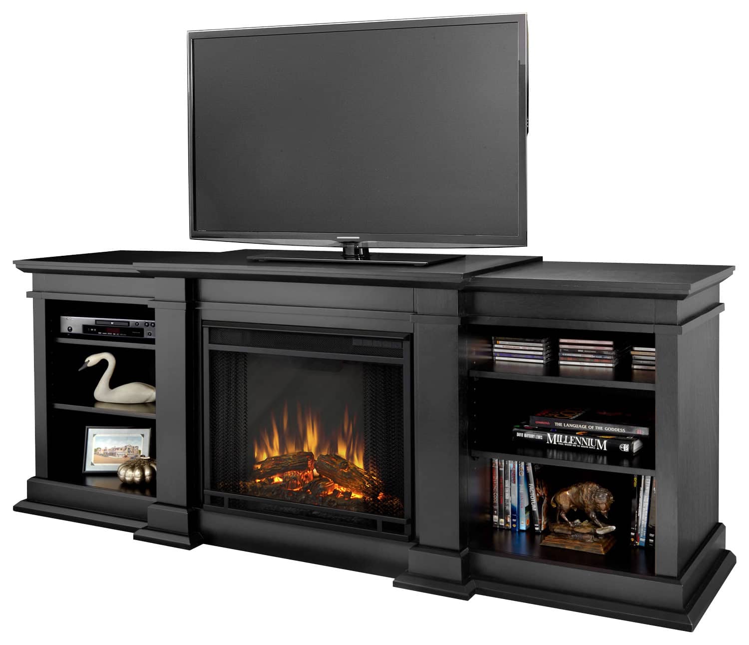 Front. Real Flame - Fresno Electric Fireplace Mantel for Most Flat-Panel TVs Up to 50" - Black.