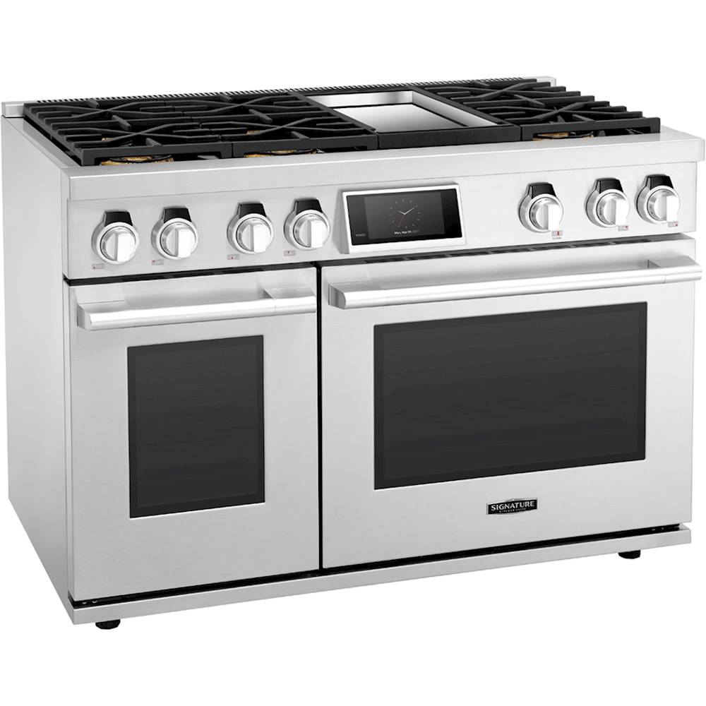 Angle View: Signature Kitchen Suite - 7.9 Cu. Ft. Self-Cleaning Freestanding Double Oven Gas Convection Range