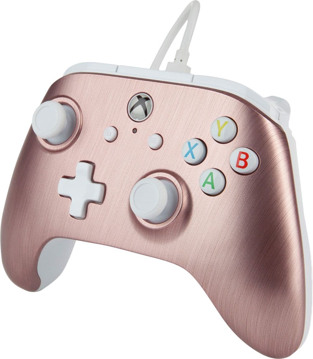 Left. PowerA - Enhanced Wired Controller for PC, Xbox One, Xbox One S and Xbox One X - Brushed Rose Gold.