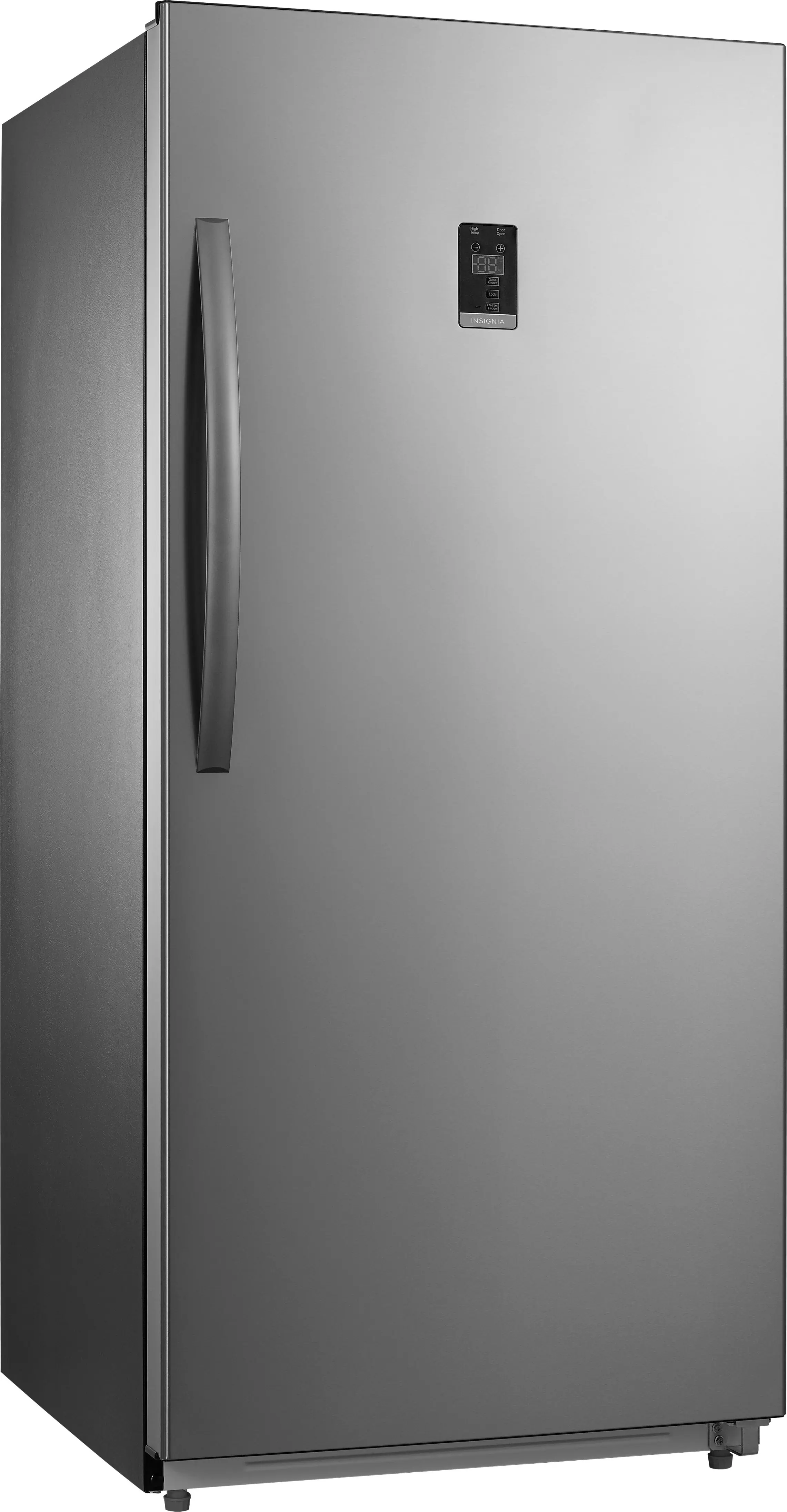 Left. Insignia™ - 13.8 Cu. Ft. Garage Ready Convertible Upright Freezer with ENERGY STAR Certification - Stainless steel.
